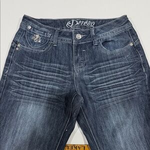 Y2K Dereon Women's Dark Blue Boot Cut Jeans Size 3/4 (26-28)